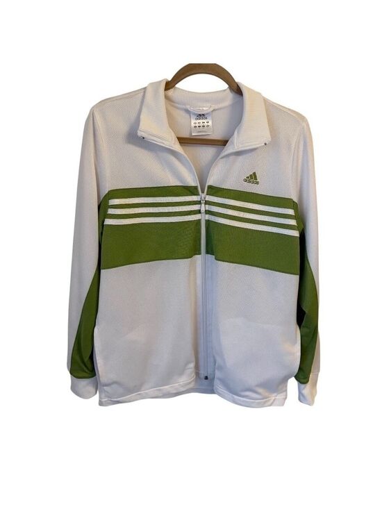 adidas Jackets & Blazers - Adidas Womens Track Jacket 3 Stripe Green White Full Zip Pockets Lined Sz Large